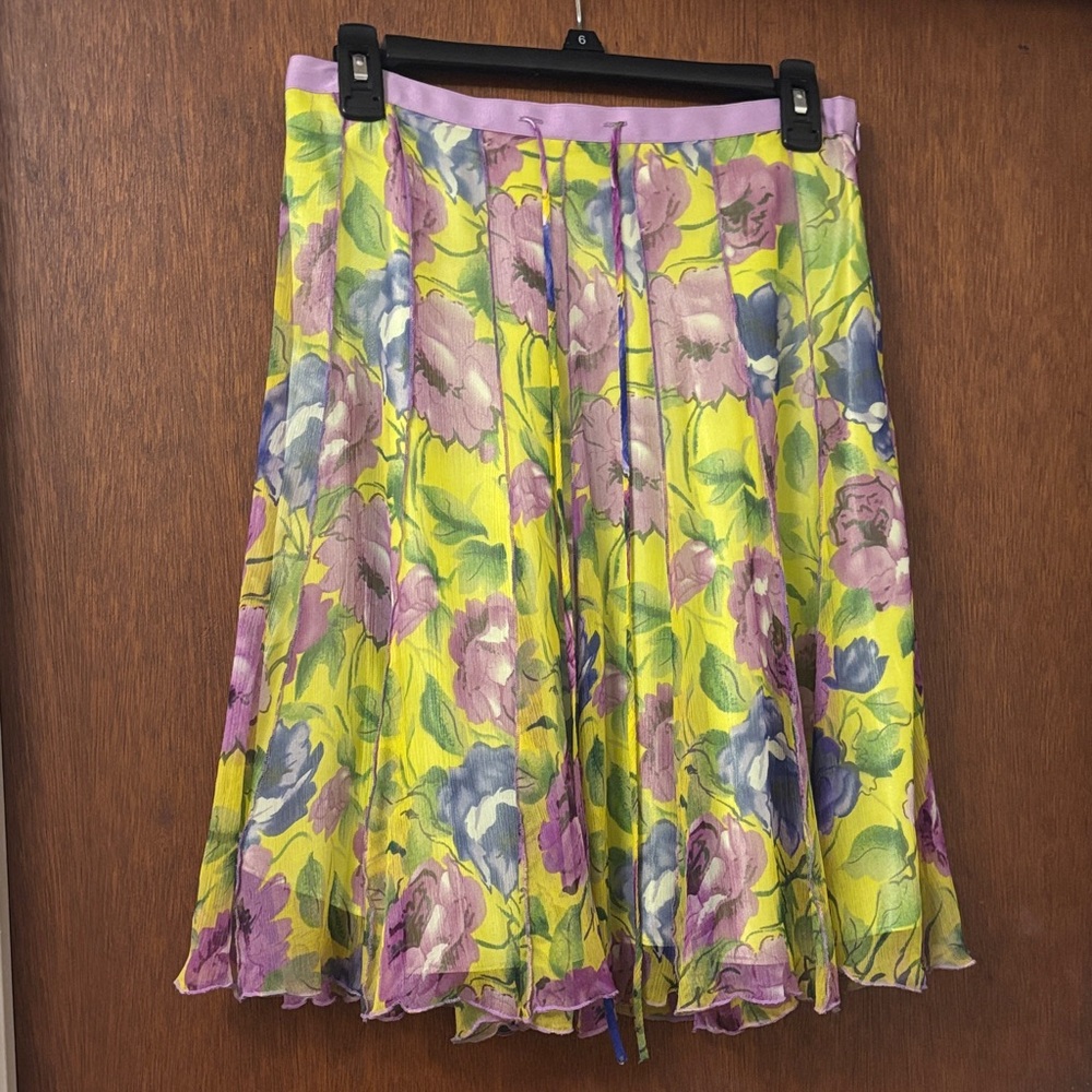 WD.NY Yellow Floral Circle Skirt with Purple & Blue Blooms